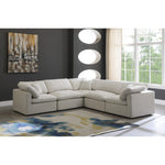 Plush 105" Velvet Upholstered Standard Comfort 5pc. Modular Sectional in Cream
