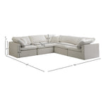 Plush 105" Velvet Upholstered Standard Comfort 5pc. Modular Sectional in Cream