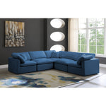 Plush 105" Velvet Upholstered Standard Comfort 5pc. Modular Sectional in Navy