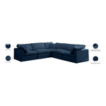 Plush 105" Velvet Upholstered Standard Comfort 5pc. Modular Sectional in Navy