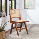 Preston Solid Wood And Natural Cane Dining Side Chair in Walnut