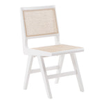 Preston Solid Wood And Natural Cane Dining Side Chair in White