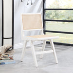 Preston Solid Wood And Natural Cane Dining Side Chair in White
