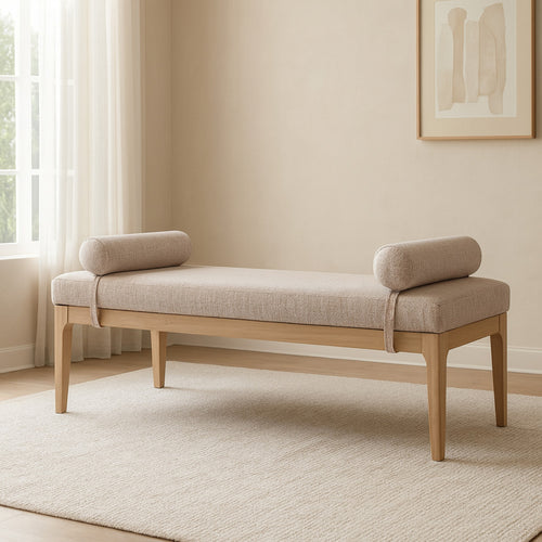 Priscilla Linen Textured Fabric Upholstered Bench in Beige