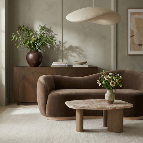 Puglia Marble Top And Oak Wood Base Coffee Table in Cream