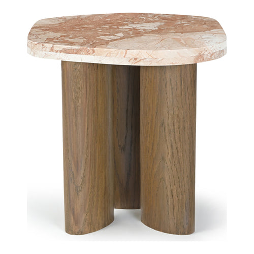 Puglia Marble Top And Oak Wood Base End Table in Cream
