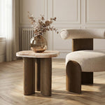Puglia Marble Top And Oak Wood Base End Table in Cream
