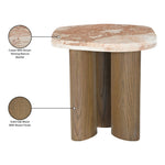 Puglia Marble Top And Oak Wood Base End Table in Cream