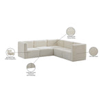 Quincy 95" Velvet Upholstered Comfort 5pc. Modular Sectional in Cream