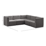 Quincy 95" Velvet Upholstered Comfort 5pc. Modular Sectional in Grey