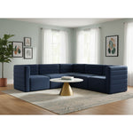 Quincy 95" Velvet Upholstered Comfort 5pc. Modular Sectional in Navy