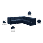 Quincy 95" Velvet Upholstered Comfort 5pc. Modular Sectional in Navy
