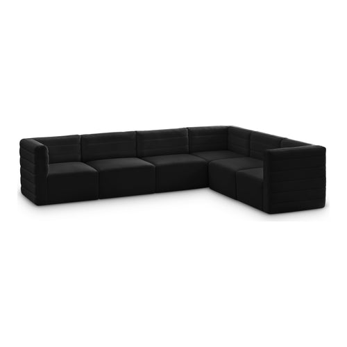 Quincy 126" Velvet Upholstered Comfort 6pc. Modular Sectional in Black