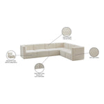 Quincy 126" Velvet Upholstered Comfort 6pc. Modular Sectional in Cream