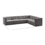 Quincy 126" Velvet Upholstered Comfort 6pc. Modular Sectional in Grey