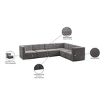 Quincy 126" Velvet Upholstered Comfort 6pc. Modular Sectional in Grey