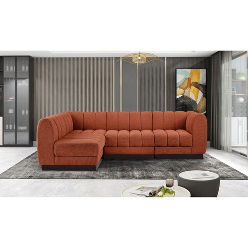 Quinn 101" Chenille Fabric Upholstered 4pc. Modular Sectional in Cognac