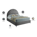 Rainbow Velvet Upholstered King Bed in Grey