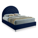 Rainbow Velvet Upholstered King Bed in Navy