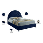 Rainbow Velvet Upholstered King Bed in Navy