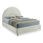 Rainbow Velvet Upholstered Queen Bed in Cream