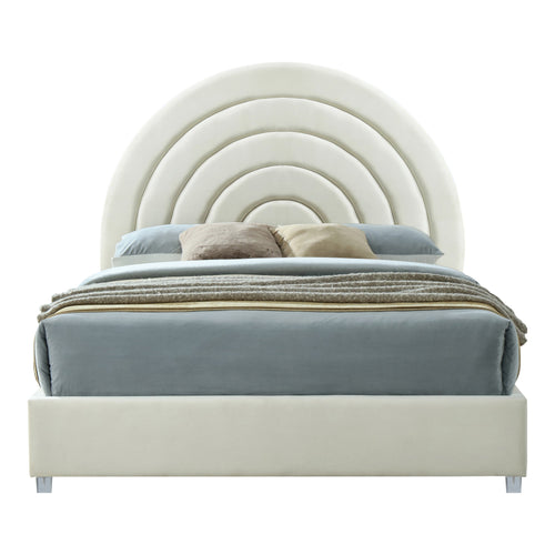 Rainbow Velvet Upholstered Queen Bed in Cream