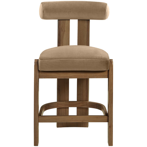 Arienzo Velvet Performance Fabric Upholstered Counter Stool in Beige
