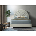 Rainbow Velvet Upholstered Queen Bed in Cream