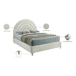 Rainbow Velvet Upholstered Queen Bed in Cream