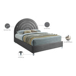 Rainbow Velvet Upholstered Queen Bed in Grey