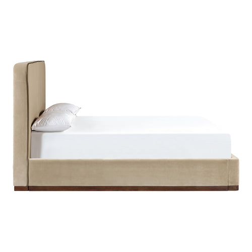 Rava Velvet Upholstered King Bed in Beige / Brown