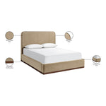 Rava Velvet Upholstered King Bed in Beige / Brown
