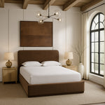 Rava Velvet Upholstered King Bed in Brown / Beige