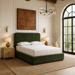 Rava Velvet Upholstered King Bed in Green / Brown