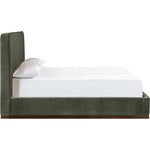 Rava Velvet Upholstered King Bed in Green / Brown
