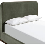 Rava Velvet Upholstered King Bed in Green / Brown