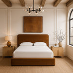 Rava Velvet Upholstered King Bed in Saddle / Brown