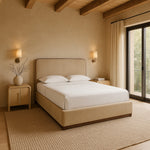 Rava Velvet Upholstered Queen Bed in Beige / Brown