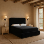 Rava Velvet Upholstered Queen Bed in Black / Taupe