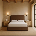 Rava Velvet Upholstered Queen Bed in Brown / Beige