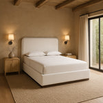 Rava Velvet Upholstered Queen Bed in Cream / Beige