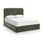 Rava Velvet Upholstered Queen Bed in Green / Brown