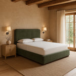 Rava Velvet Upholstered Queen Bed in Green / Brown