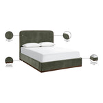 Rava Velvet Upholstered Queen Bed in Green / Brown