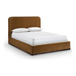 Rava Velvet Upholstered Queen Bed in Saddle / Brown