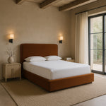 Rava Velvet Upholstered Queen Bed in Saddle / Brown