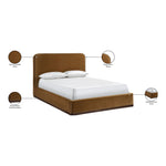 Rava Velvet Upholstered Queen Bed in Saddle / Brown