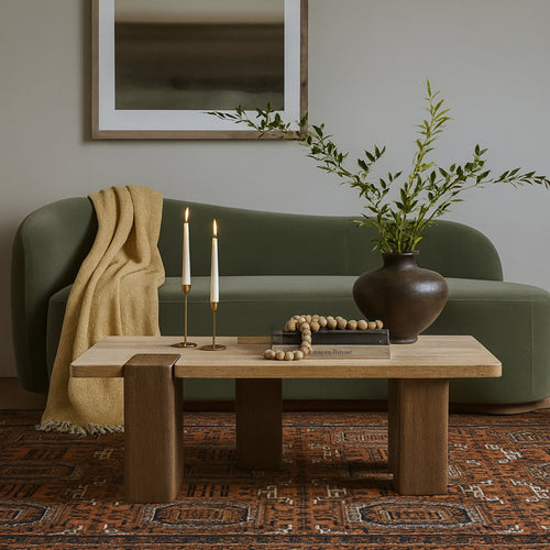 Ravenna Genuine Travertine and Oak Wood Coffee Table in Natural