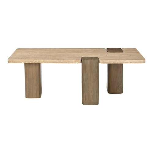 Ravenna Genuine Travertine and Oak Wood Coffee Table in Natural