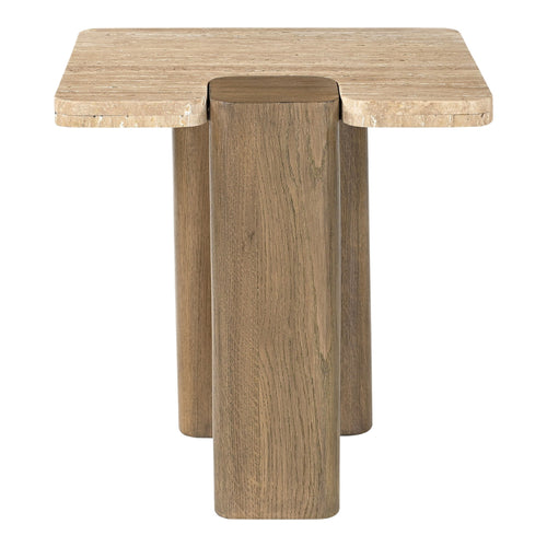 Ravenna Genuine Travertine and Oak Wood End / Side Table in Natural